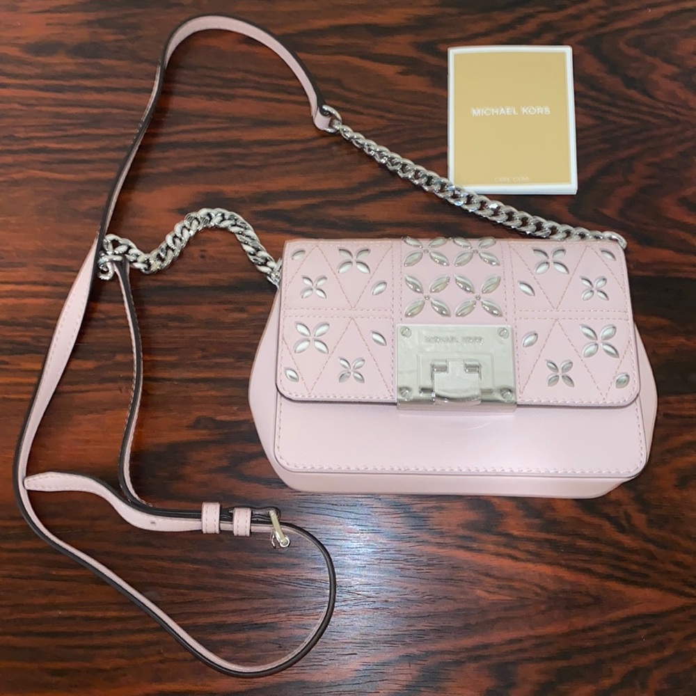 Michael Kors Pink Leather Crossbody, Silver Embellishments.